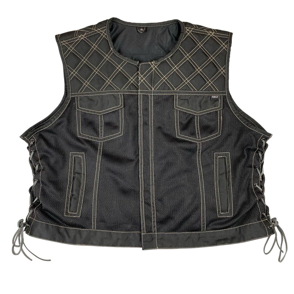 First MFG Bonnie Moto Mesh Vest Women’s 4X Biker Lace Side Diamond Quilt-Limited